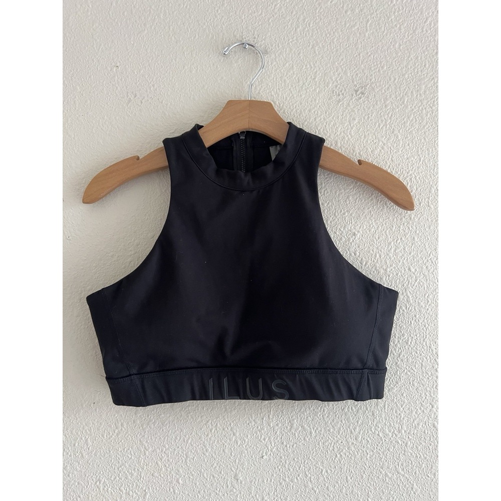 ILUS Black Sports Bra Women's Padded Sz L Athleisure Activewear Yoga Full Zip